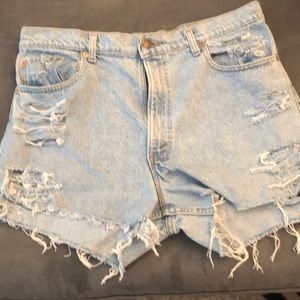 Distressed Levi high waisted Jean shorts